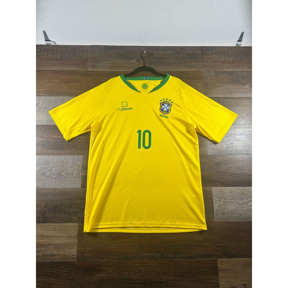 Brazil National Team Soccer Jersey Yellow Green Number 10 RioStones Mens Medium